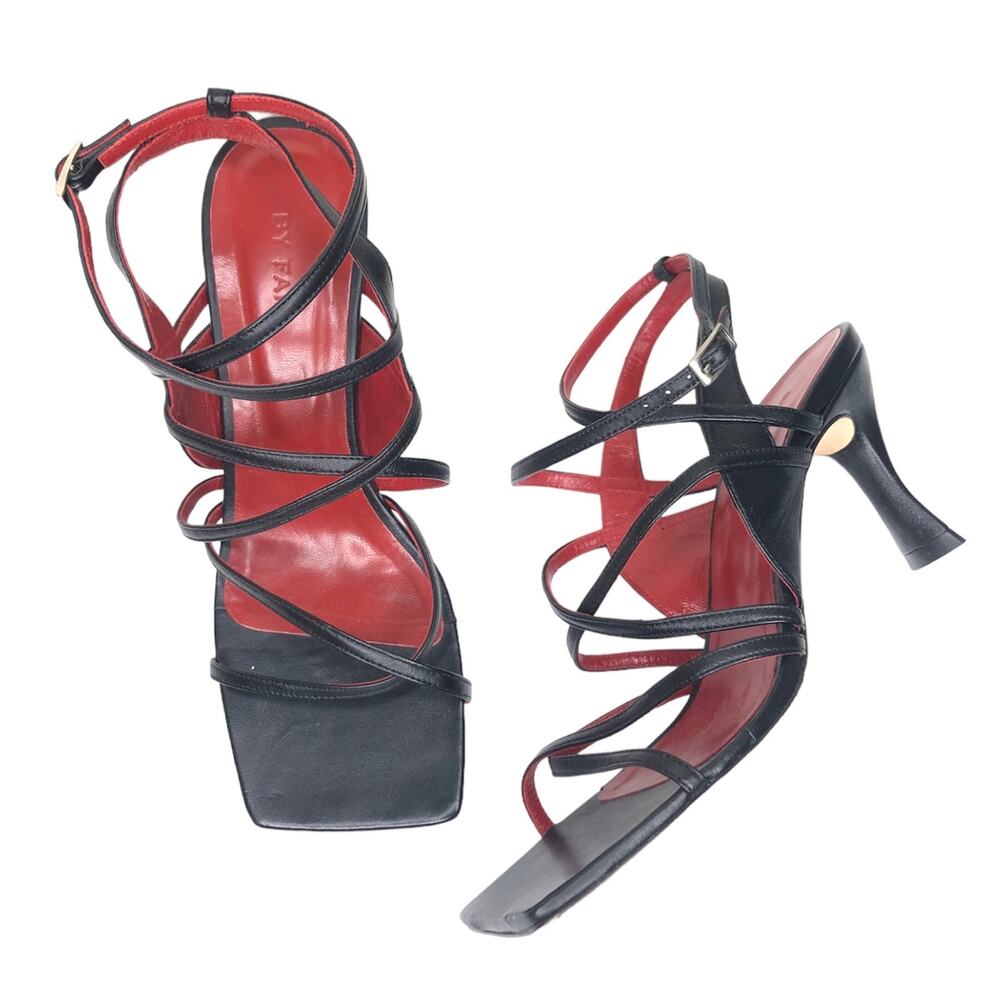 By Far Heeled Sandal Strappy Square Toe 90s Y2K Stiletto Pedestal Black 37
